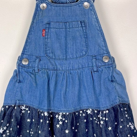 Levi’s | Girl’s Americana Denim Overall Jumper Dress Star Printed Ruffle | 18M - Picture 2 of 9